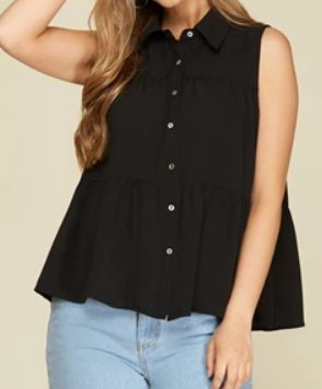 Sleeveless Tiered Top- Black - Mercantile213