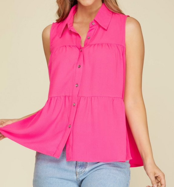 Sleeveless Tiered Top- Hot Pink - Mercantile213