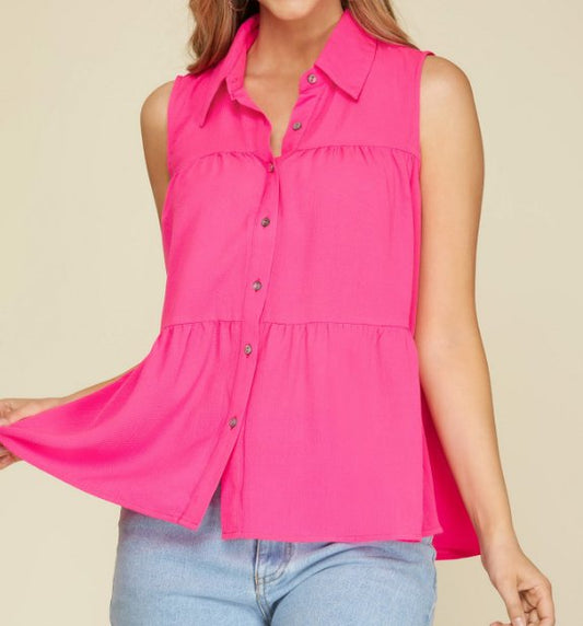 Sleeveless Tiered Top- Hot Pink - Mercantile213