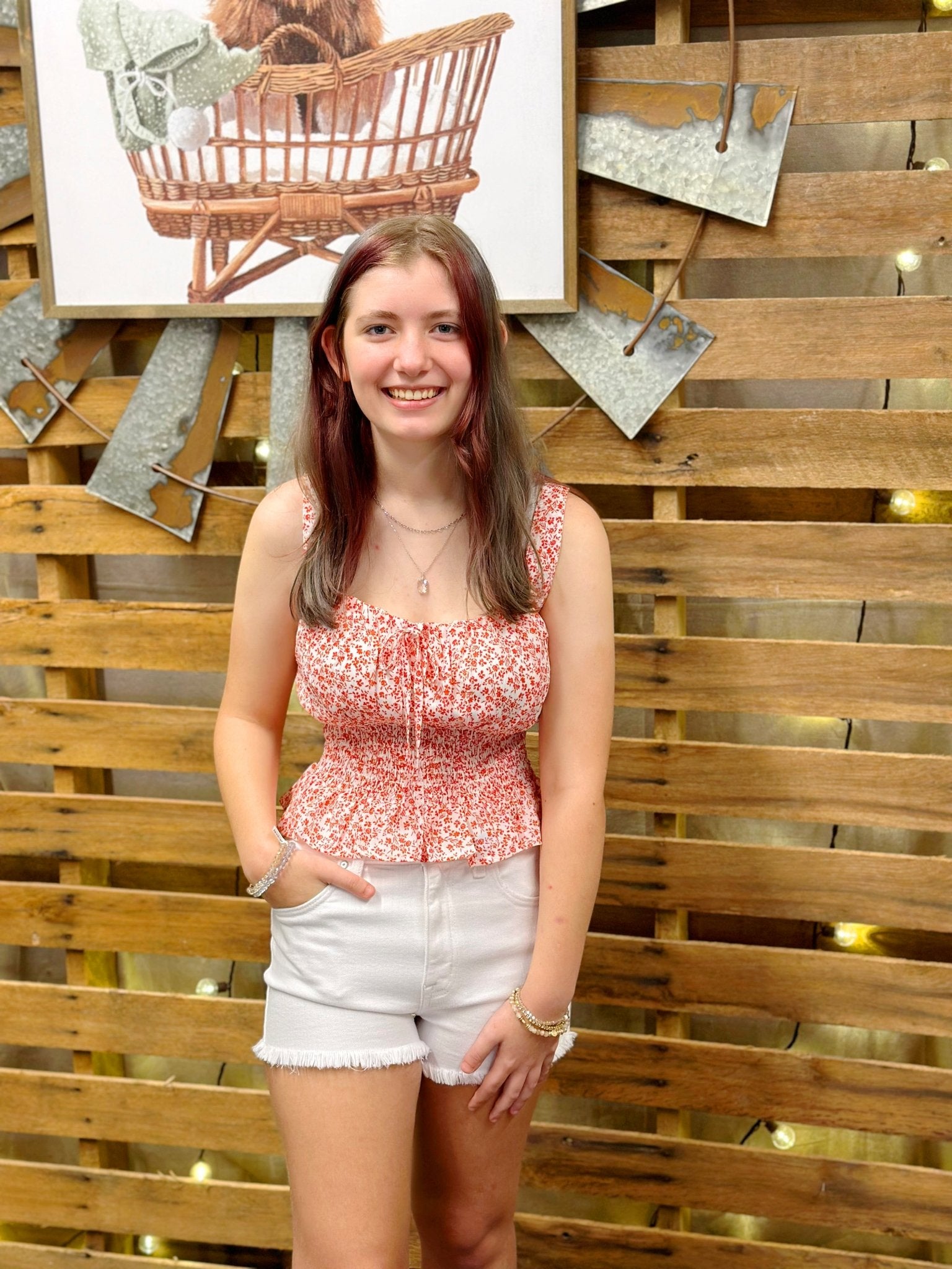 Smocked Peplum Cami - Red - Mercantile213