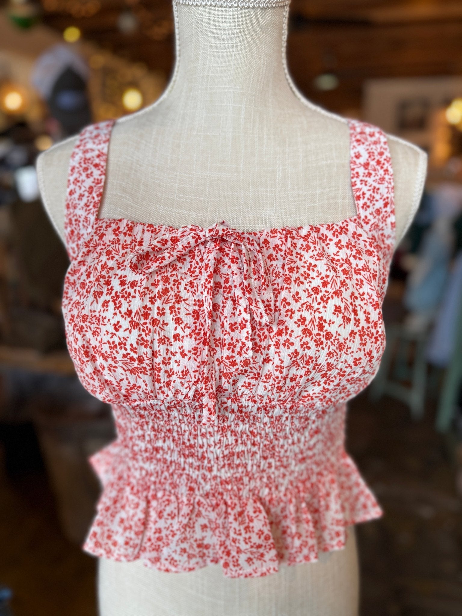 Smocked Peplum Cami - Red - Mercantile213
