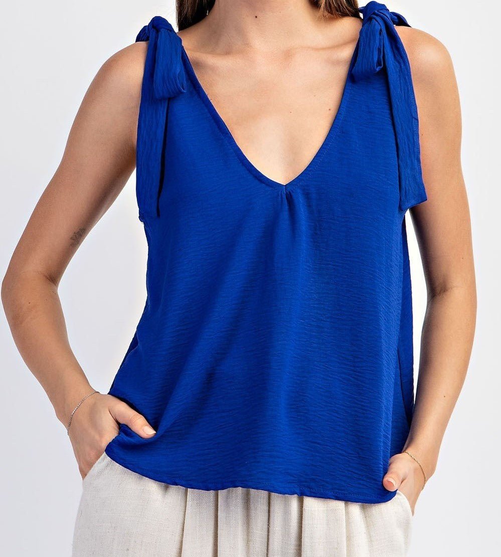 Solid Tie Strap Sleeveless Top - Mercantile213