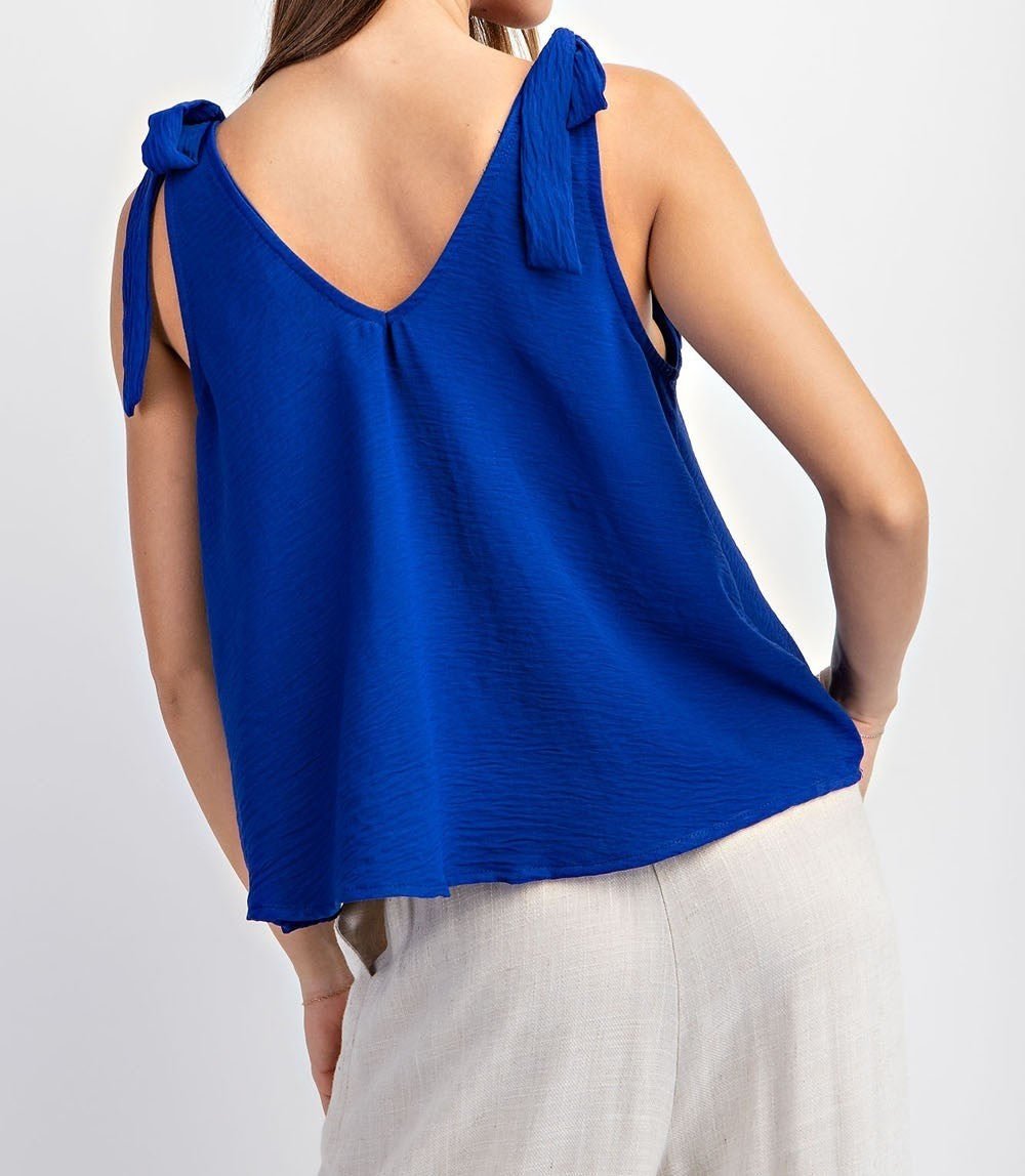Solid Tie Strap Sleeveless Top - Mercantile213