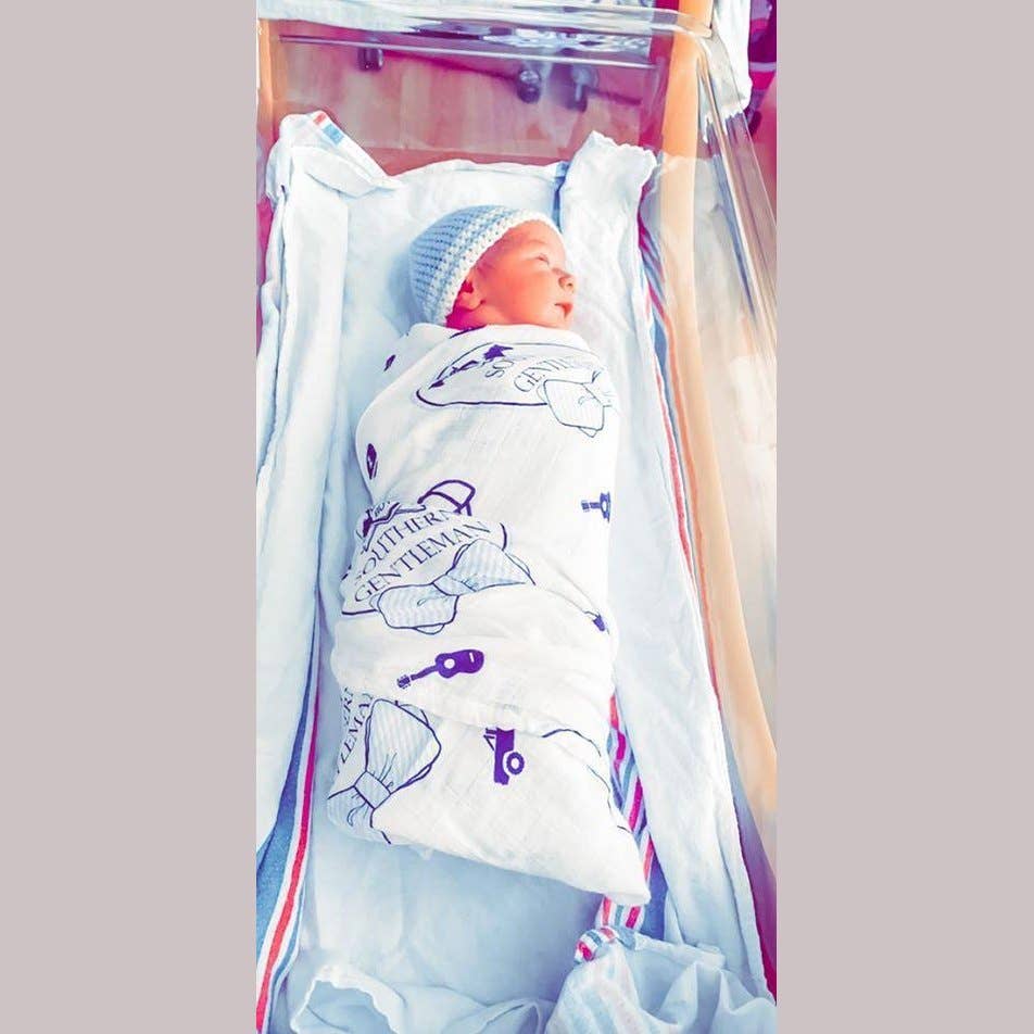 Southern Gentleman Baby Boy Muslin Swaddle Receiving Blanket - Mercantile213
