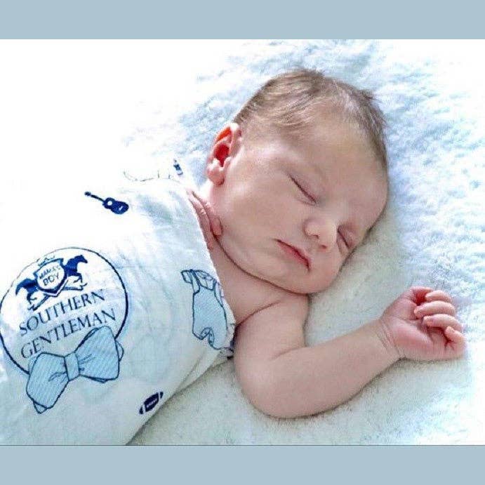 Southern Gentleman Baby Boy Muslin Swaddle Receiving Blanket - Mercantile213