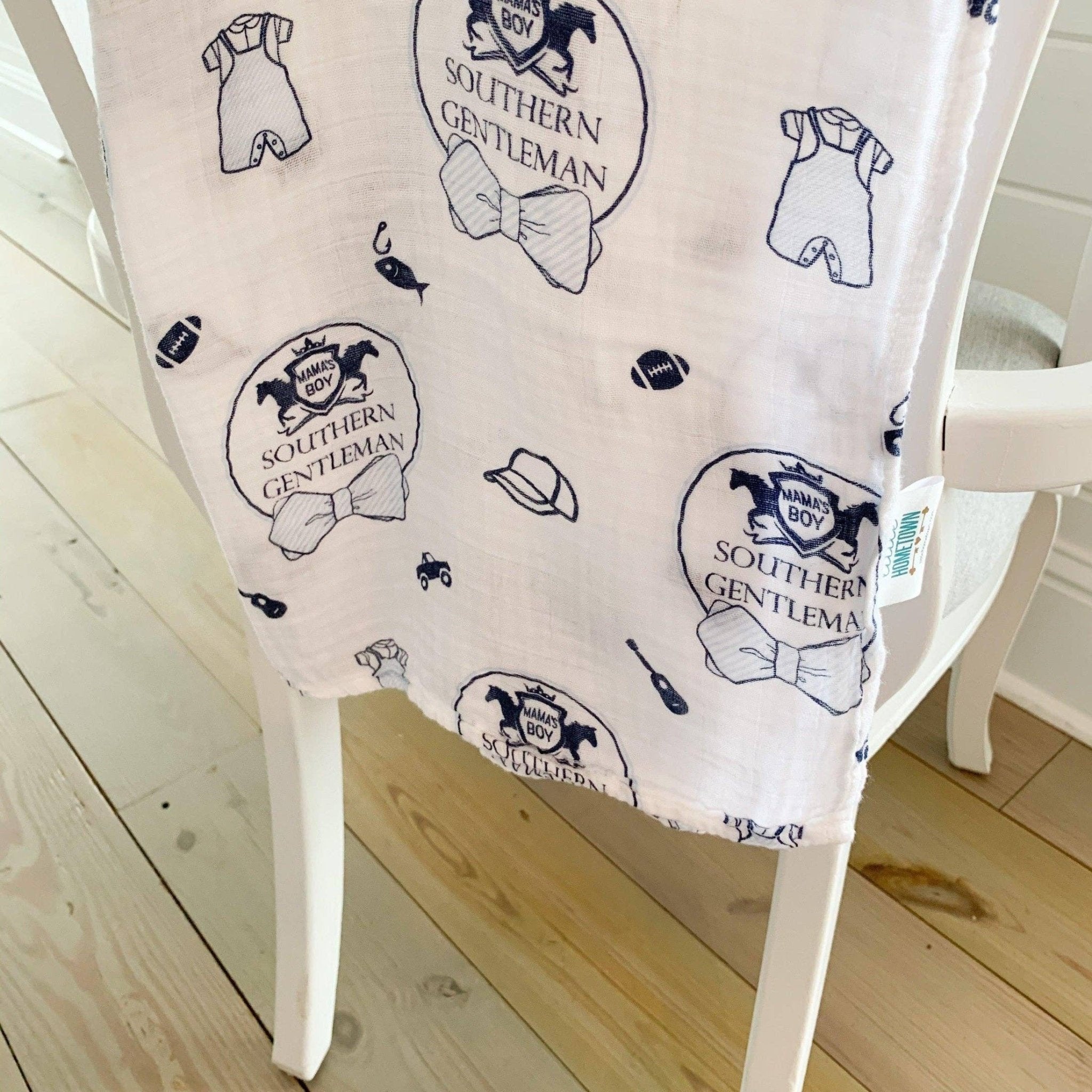 Southern Gentleman Baby Boy Muslin Swaddle Receiving Blanket - Mercantile213