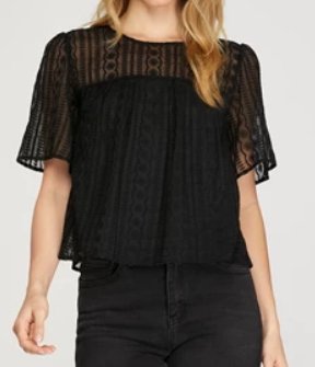 SS Woven Lace Top - Balck - Mercantile213