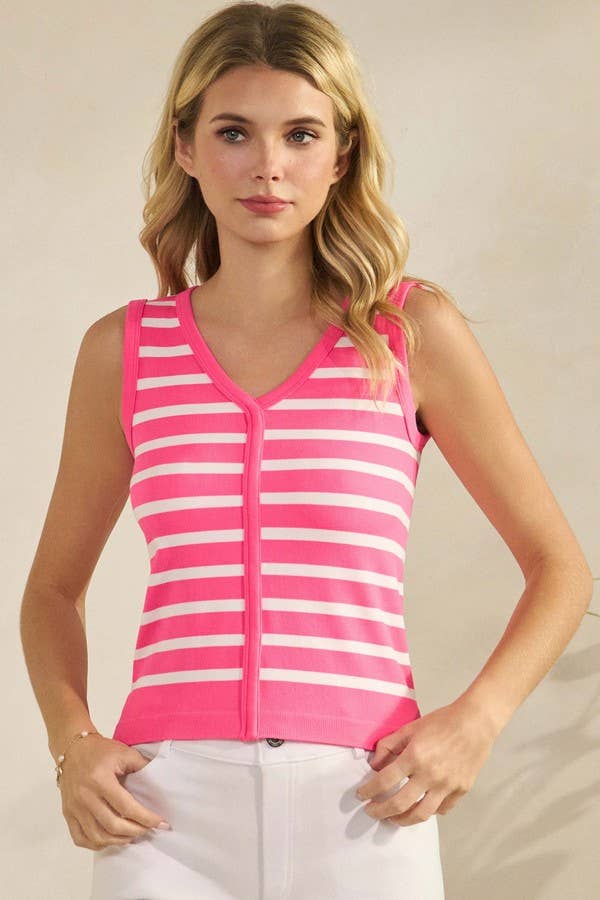 Stripe Modal Top - Hot Pink - Mercantile213
