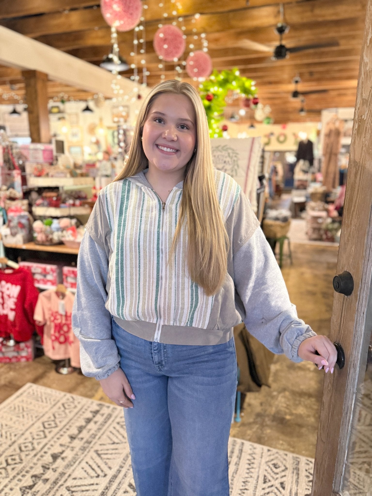 Stripe Multicolor Zip Up Hoodie Jacket - Green - Mercantile213