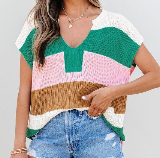 Stripe SS Sweater Top - Mercantile213