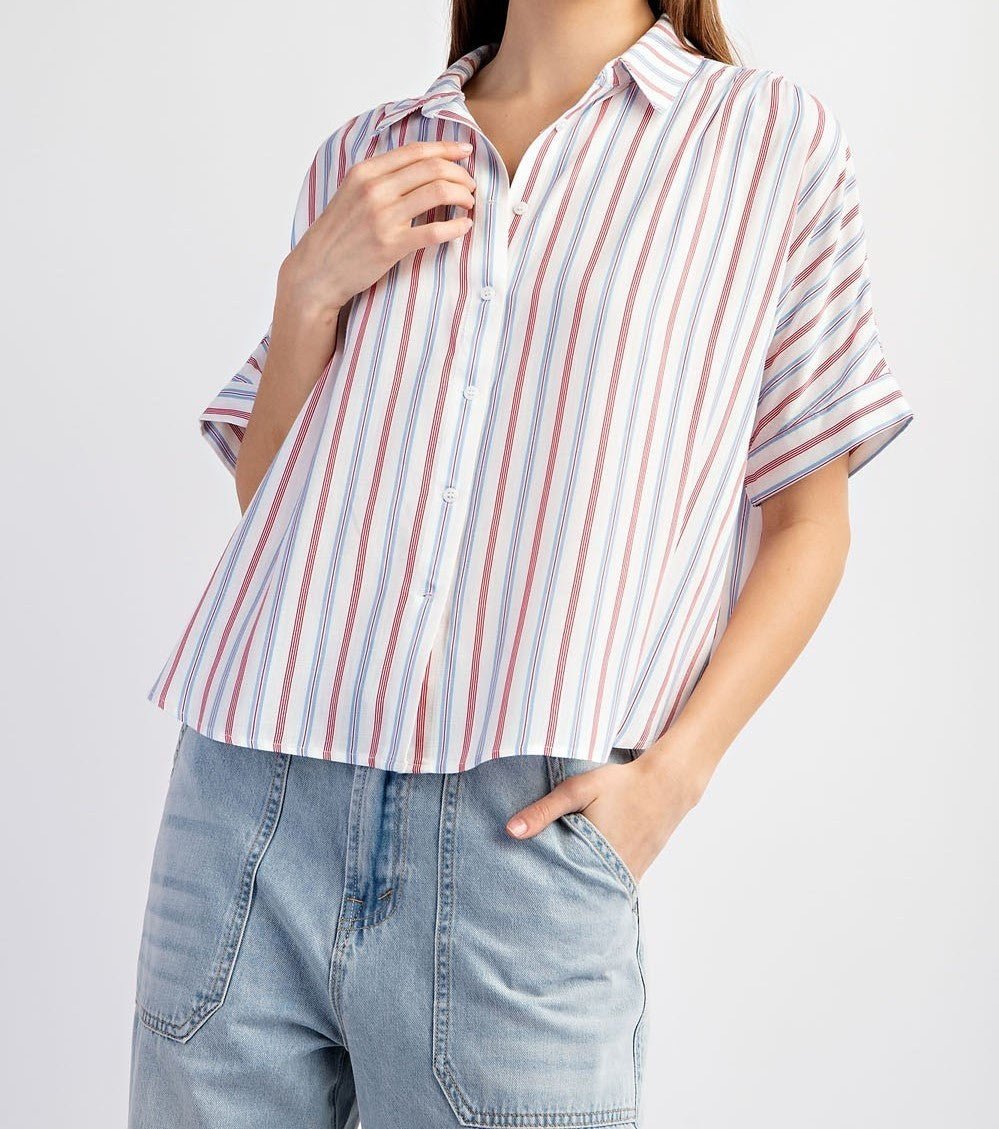 Striped Button Down Blouse - Mercantile213