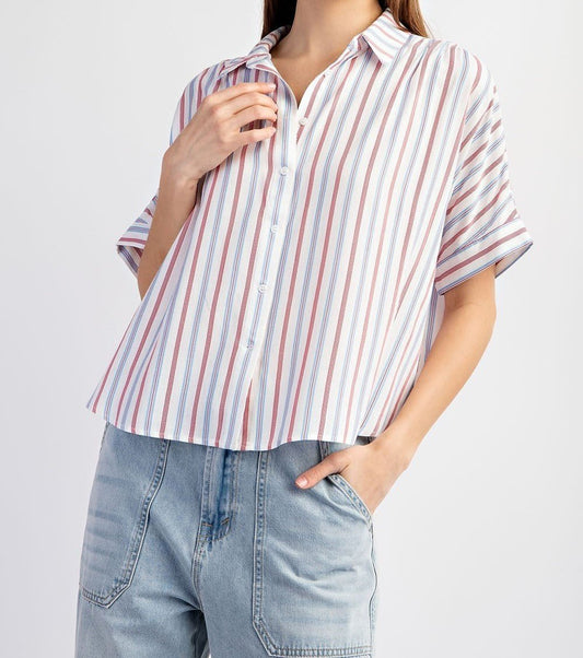 Striped Button Down Blouse - Mercantile213