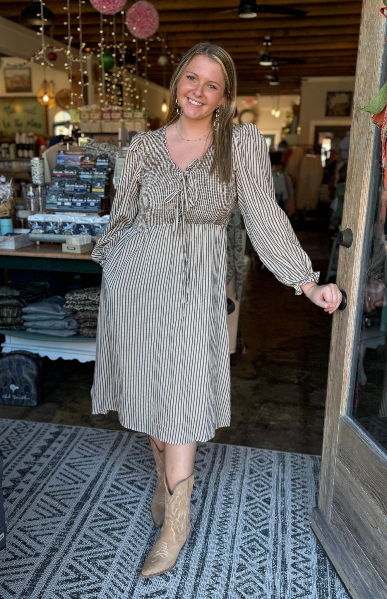 Striped Smocked Bodice Bow Dress - Mercantile213