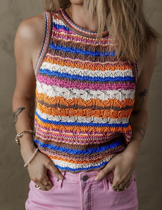 Striped Sweater Knit Sleeveless Top - Mercantile213