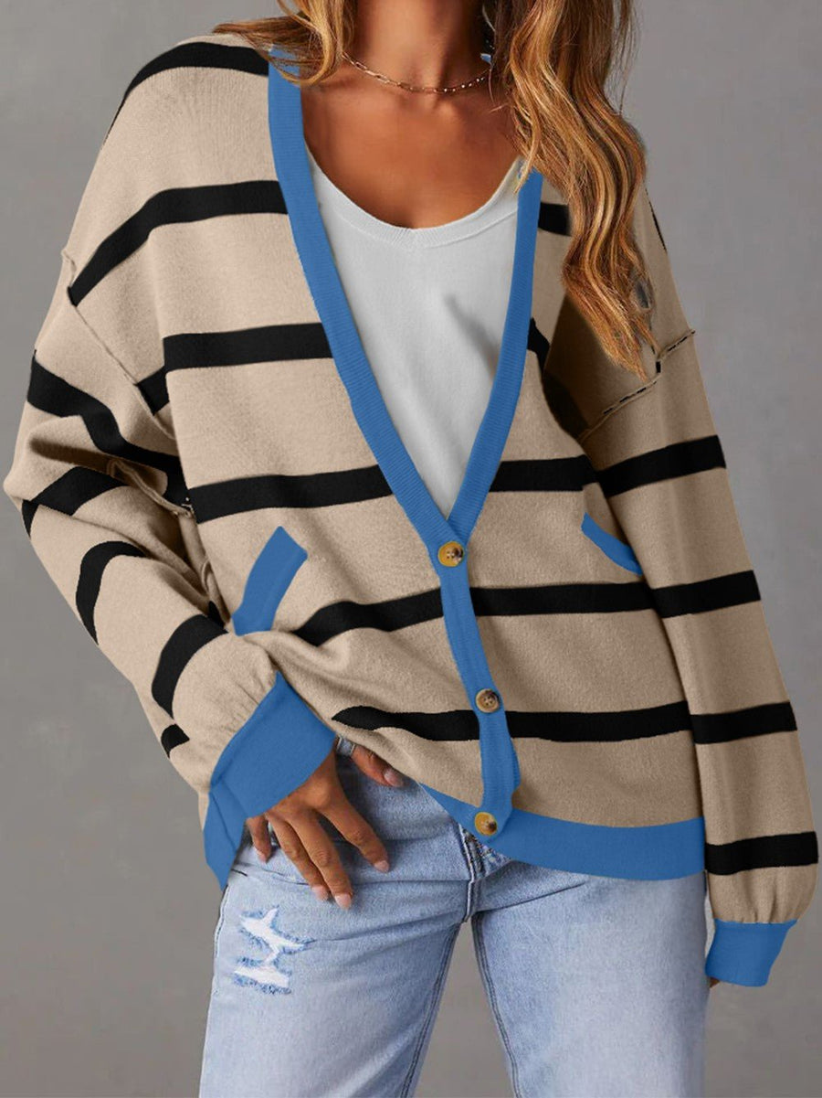 Tan/Blue Stripe Cardigan - Mercantile213