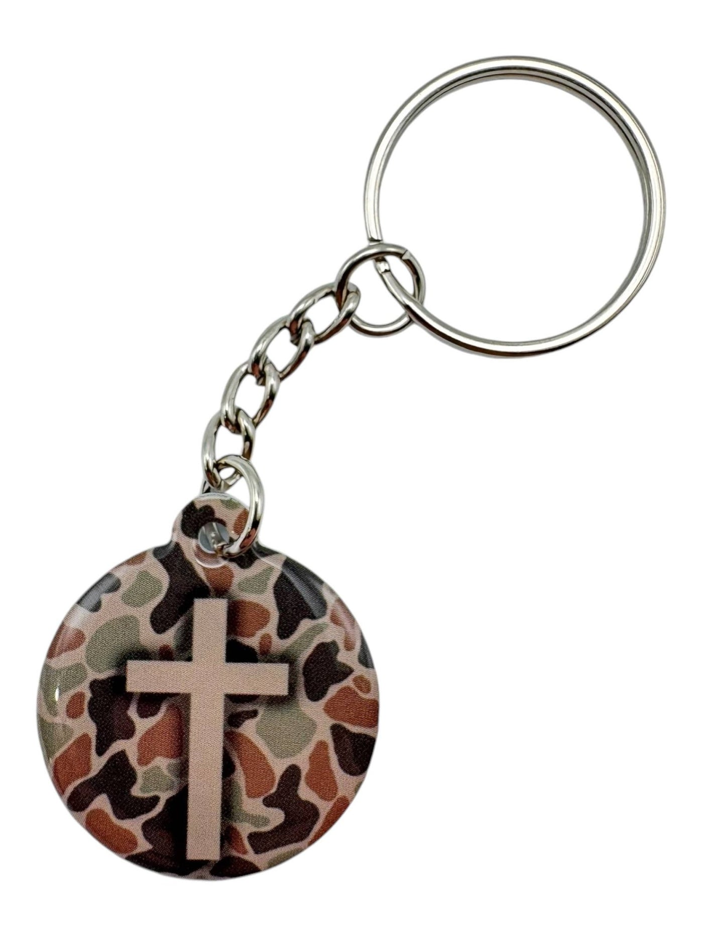Tap To Pray - Prayer Tag Keychains: Tree Bark Camo + Cross - Mercantile213