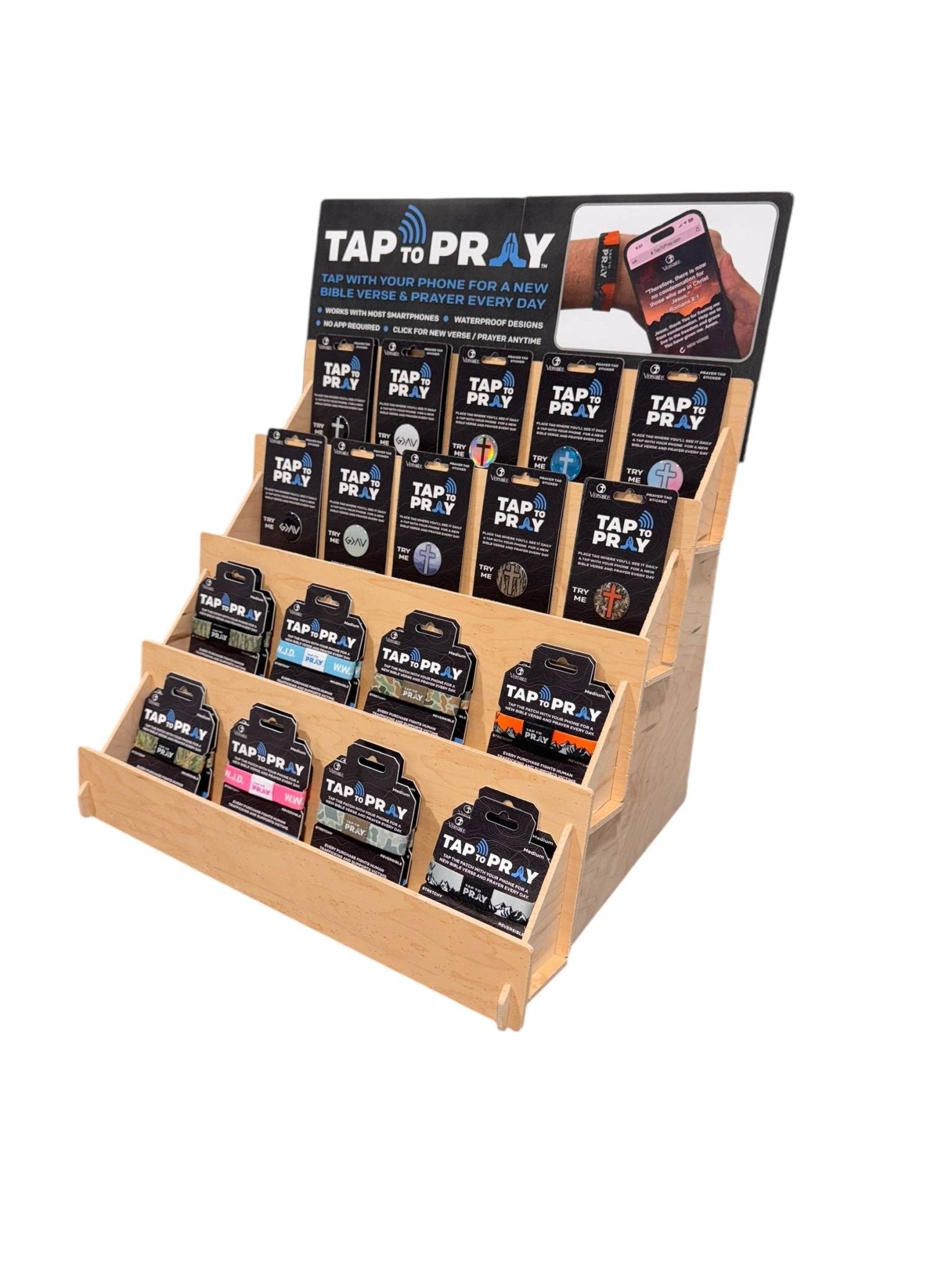 Tap To Pray - Prayer Tag Stickers: Tree Bark Camo + Cross - Mercantile213