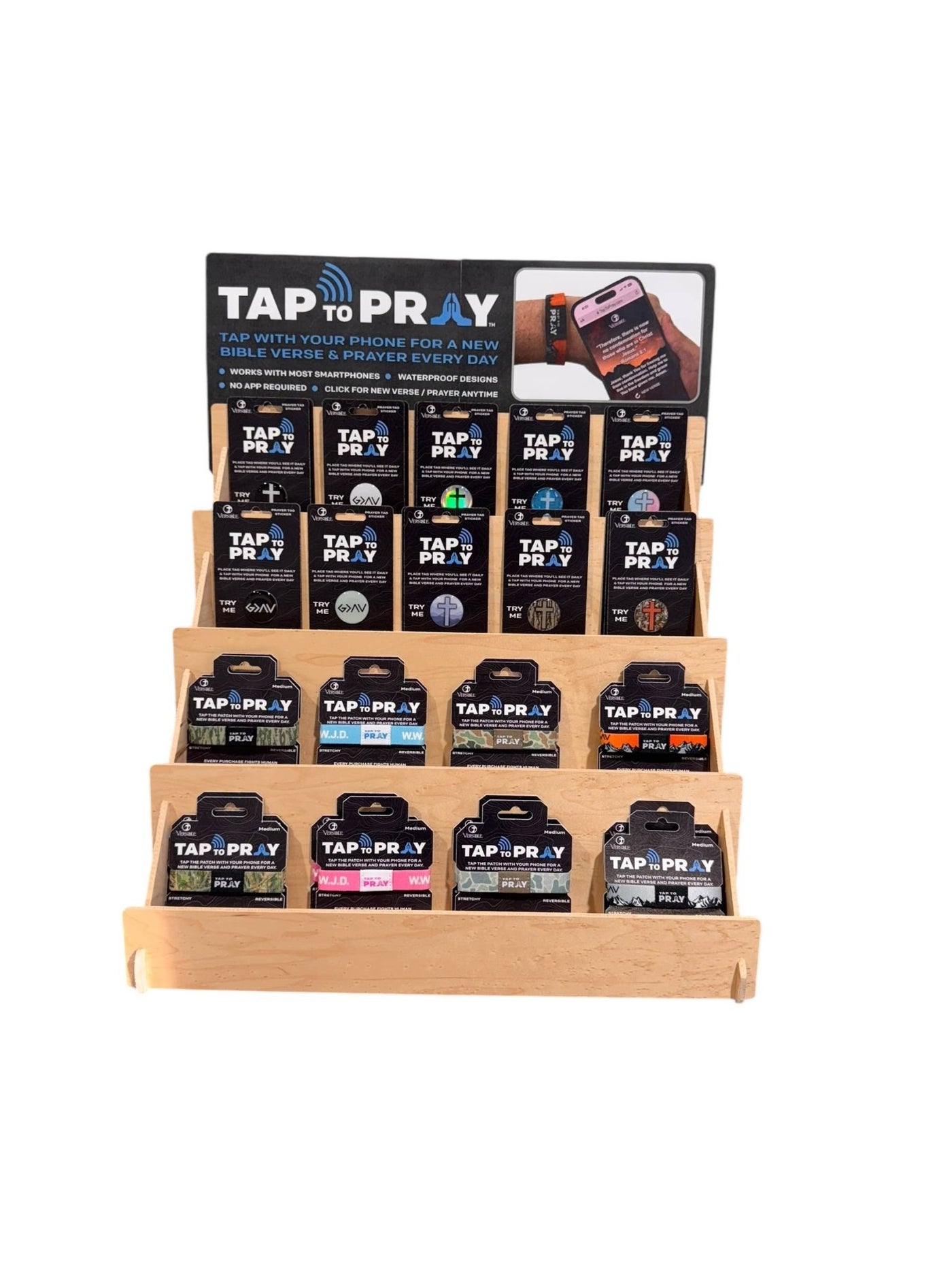 Tap To Pray - Prayer Tag Stickers: Tree Bark Camo + Cross - Mercantile213