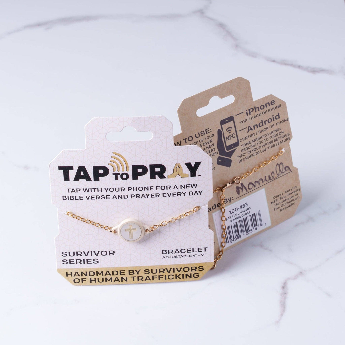Tap To Pray® Survivor Series Bracelet: 14K Gold - Plated + Vanilla Cross - Mercantile213