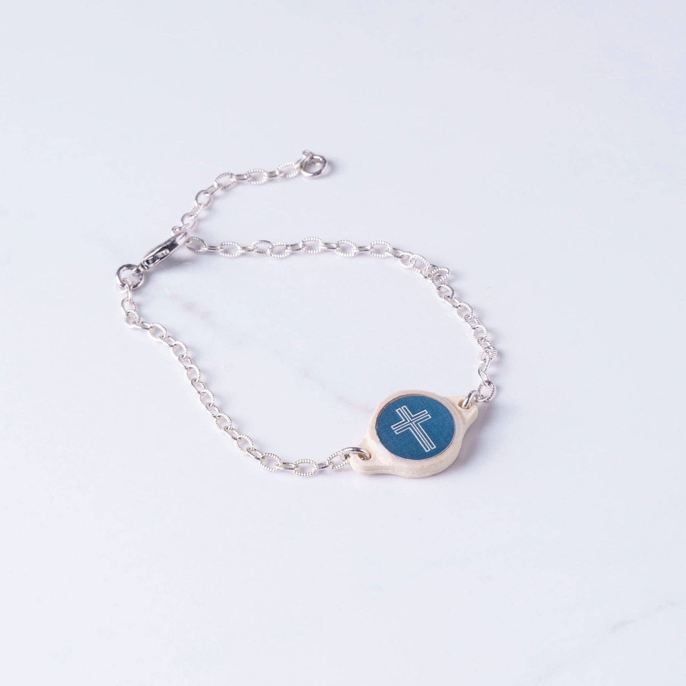 Tap To Pray® Survivor Series Bracelet: .999 Silver - Plated + Slate Cross - Mercantile213