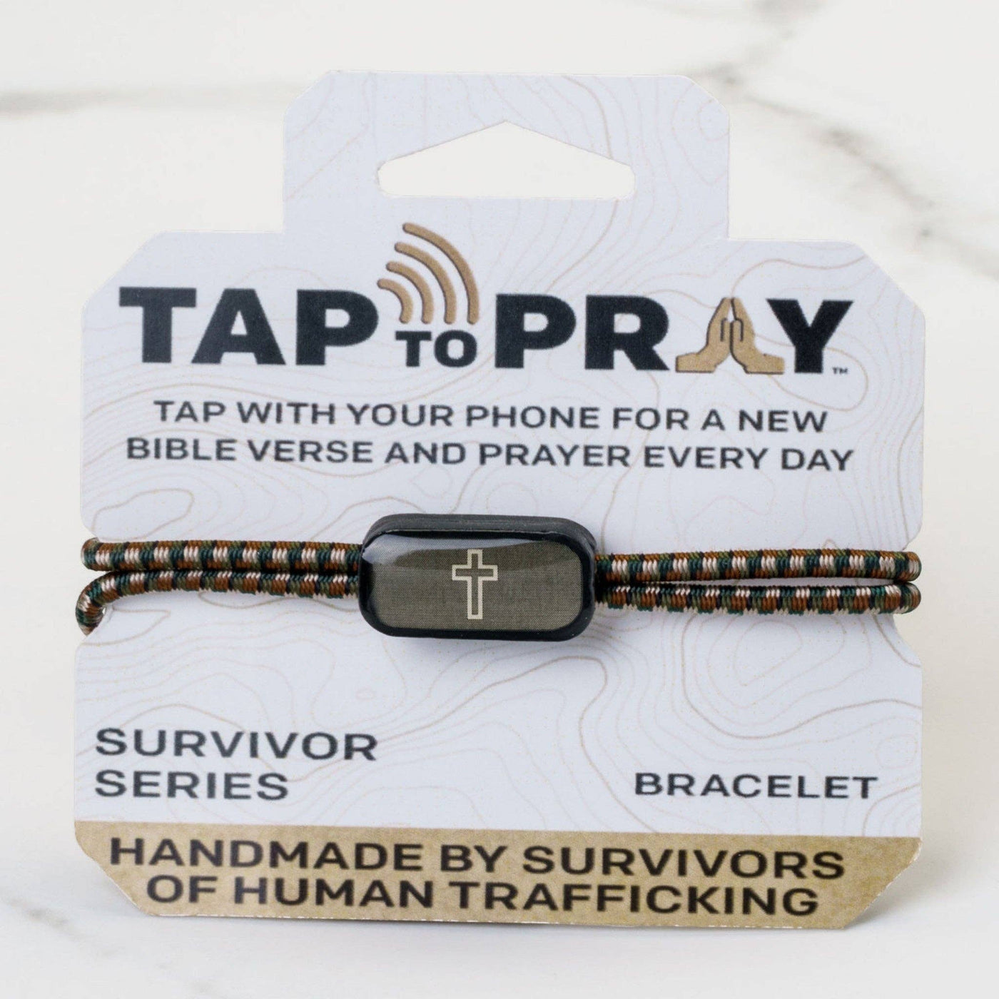 Tap To Pray® Survivor Series Tactical Bracelet: Camo Green + Cross - Mercantile213