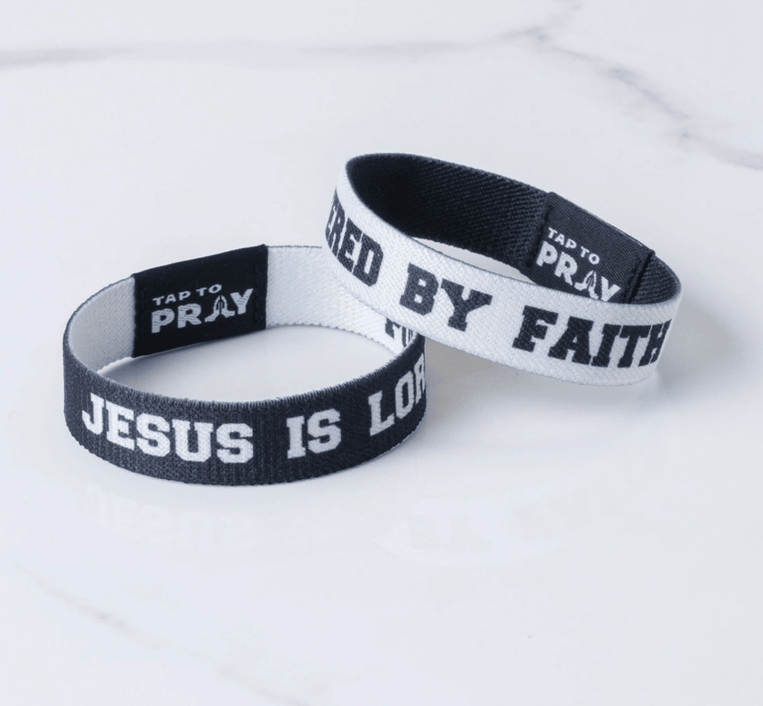 Tap To Pray Wristbands - Tap W/Phone For Daily Verse/Prayer: Jesus is Lord / Powered by Faith - Mercantile213