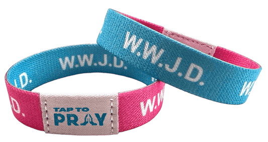 Tap To Pray Wristbands - Tap W/Phone For Daily Verse/Prayer: WWJD Pink/Blue - Mercantile213