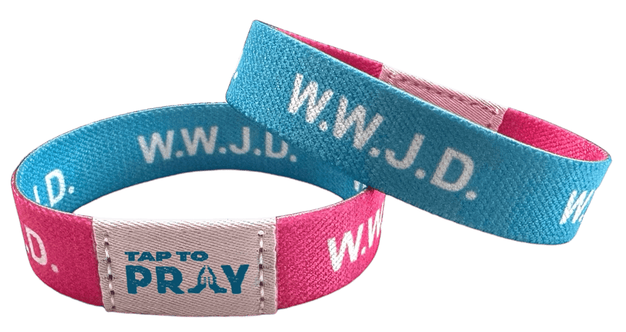 Tap To Pray Wristbands - Tap W/Phone For Daily Verse/Prayer: WWJD Pink/Blue - Mercantile213