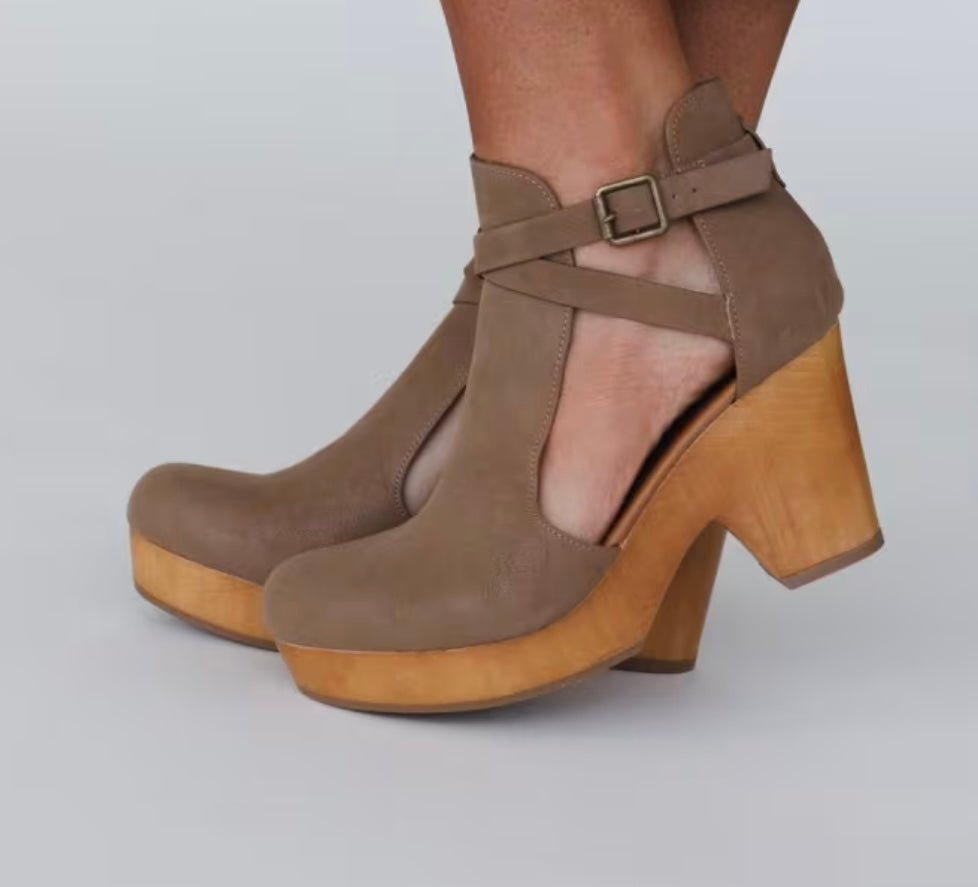 Taupe Wooden Booties - Mercantile213