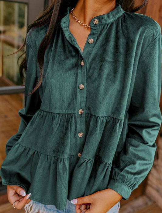 Teal Corduroy Tiered Blouse - Mercantile213