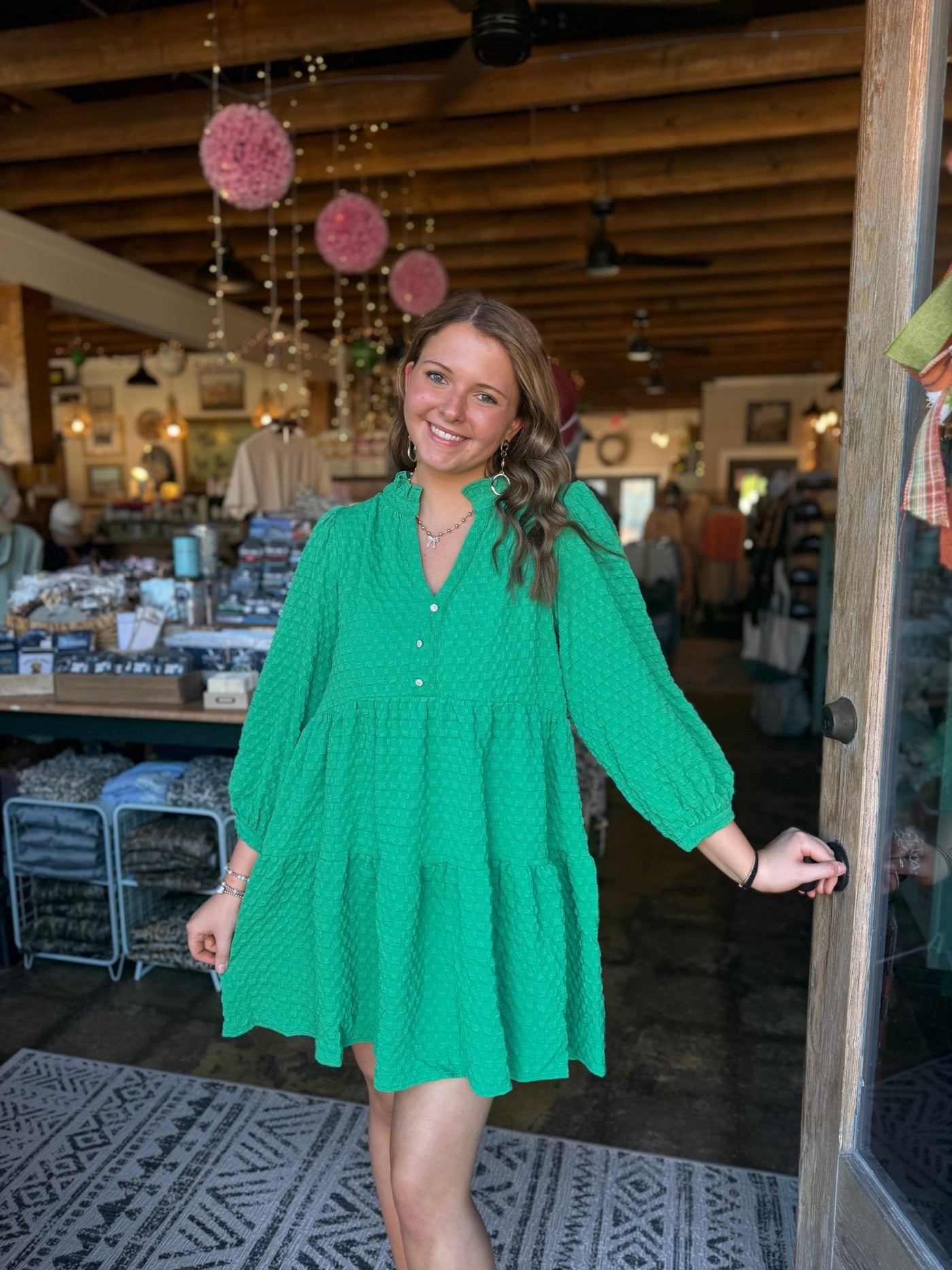 Texture Tiered Dress - Green - Mercantile213