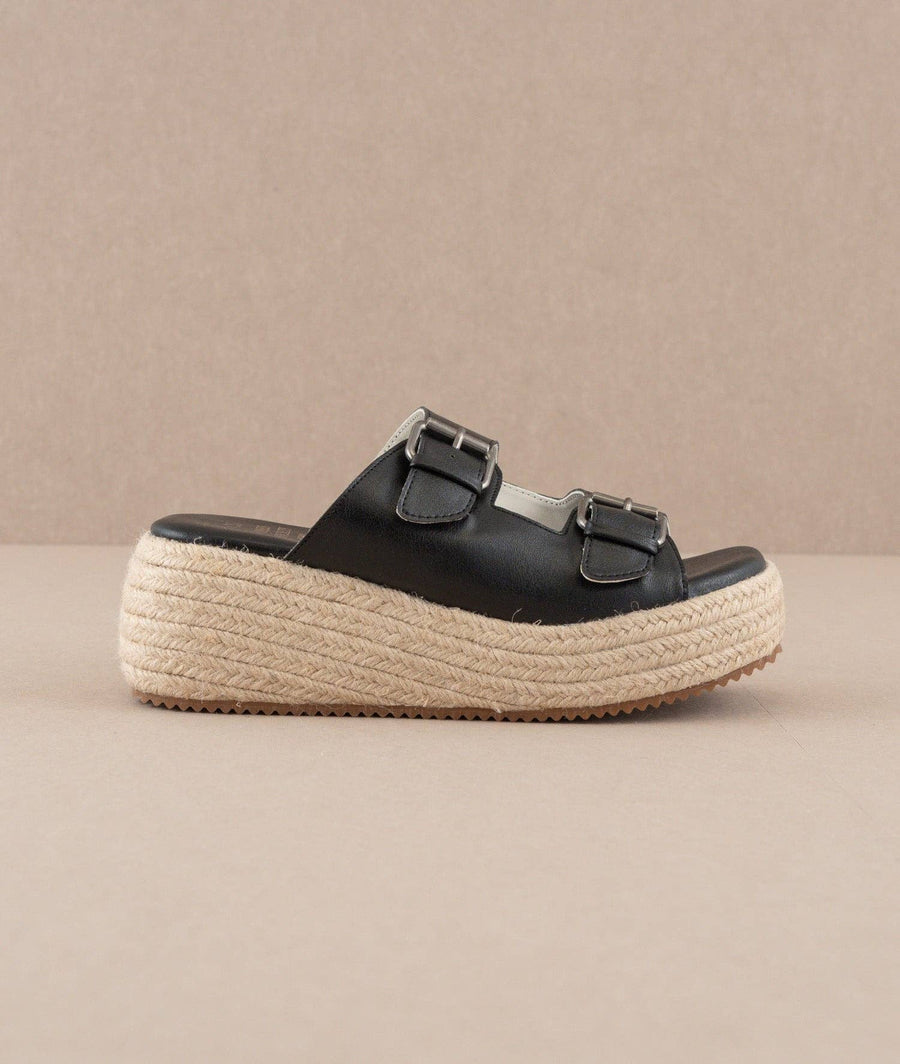 The Porto Black Double Buckle Platform - Mercantile213