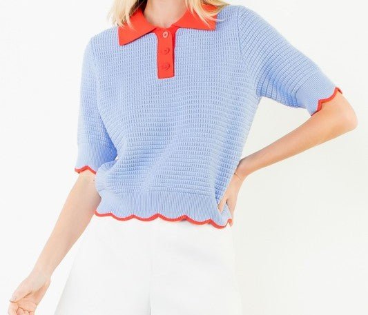 THML Blue Collared Knit Top - Mercantile213