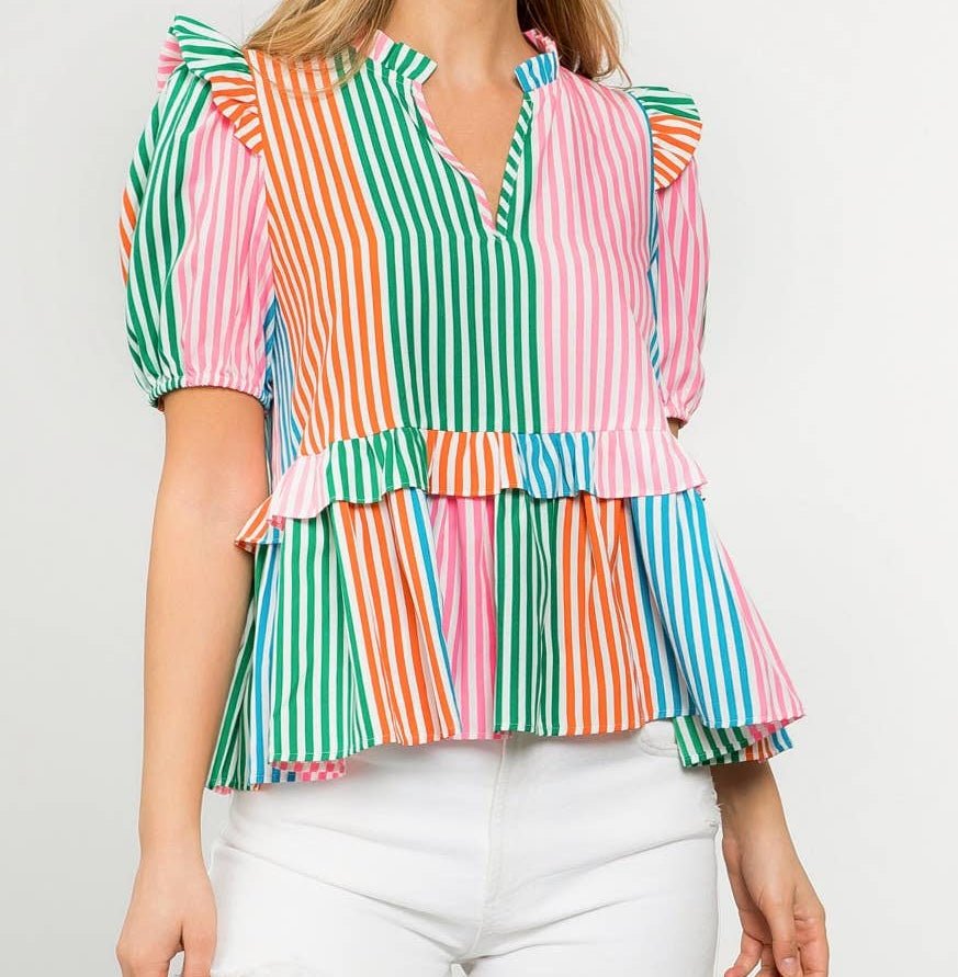 THML Multicolor Stripe Peplum Top - Mercantile213