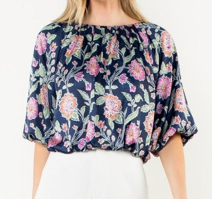 THML Navy Boatneck Floral Blouse - Mercantile213