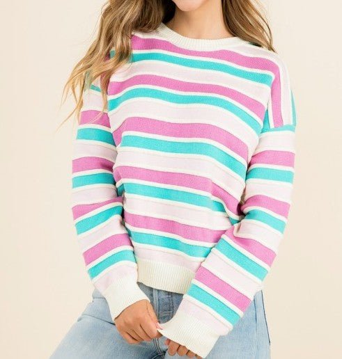 THML Pink/Teal Striped Sweater - Mercantile213