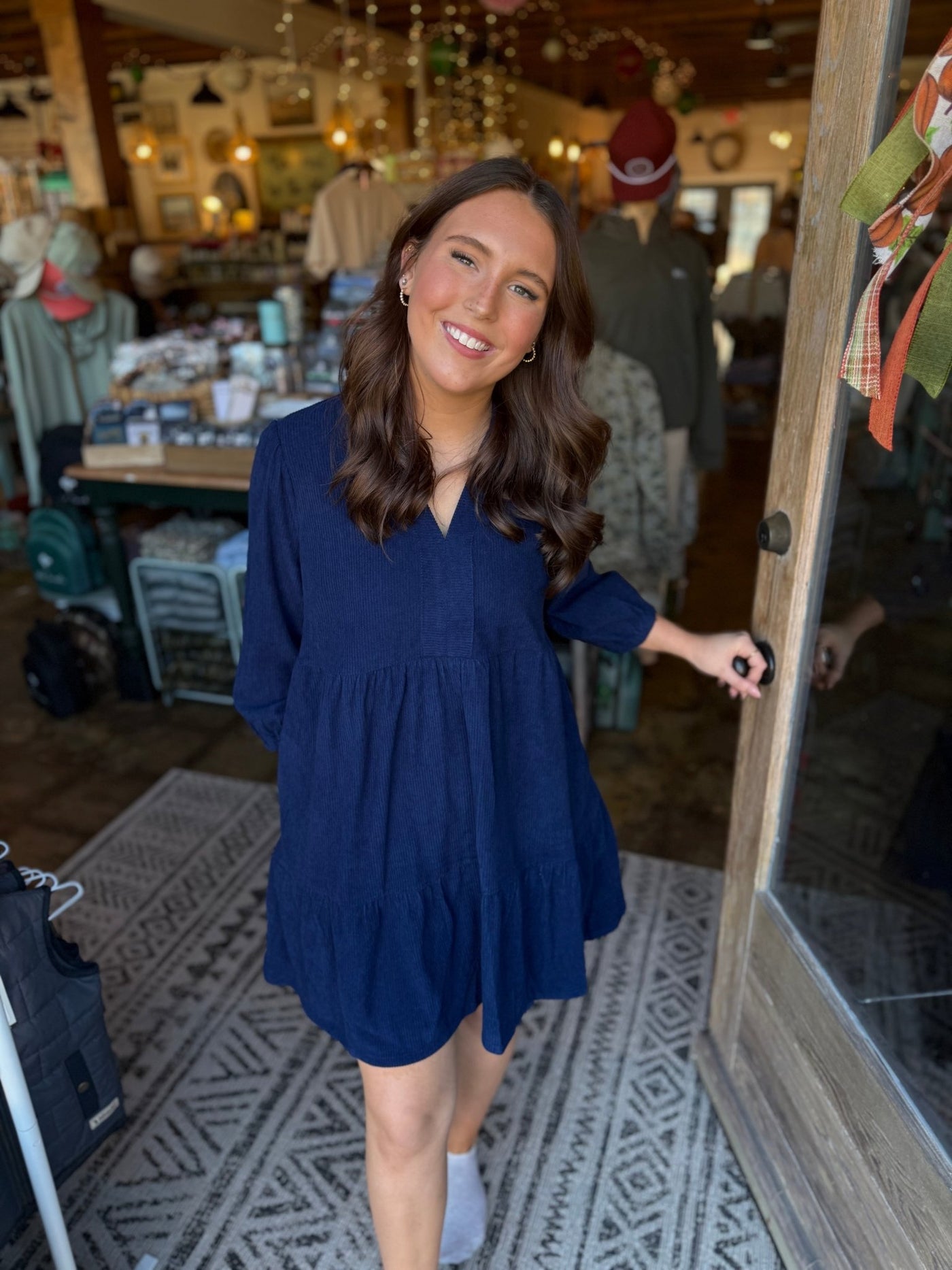 Tiered Corduroy Dress - Navy - Mercantile213