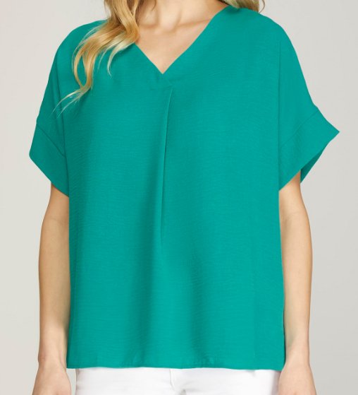 V Neck SS Top- Emerald - Mercantile213