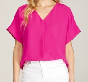 V Neck SS Top- Hot Pink - Mercantile213