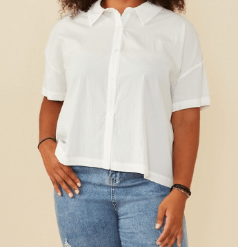 White Boxy Fit Button Up Top - Mercantile213