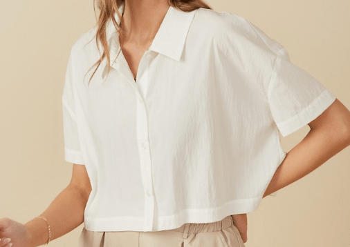 White Boxy Fit Button Up Top - Mercantile213