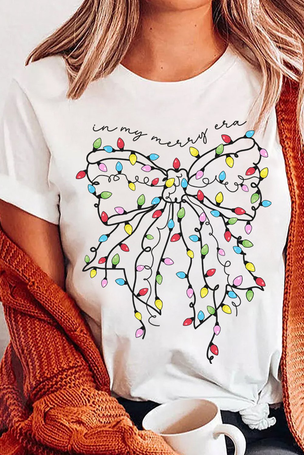 White Christmas Lighted Bowknot Tee - Mercantile213