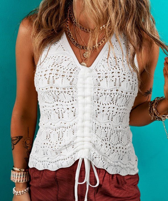 White Crochet Knit Sleeveless Top - Mercantile213