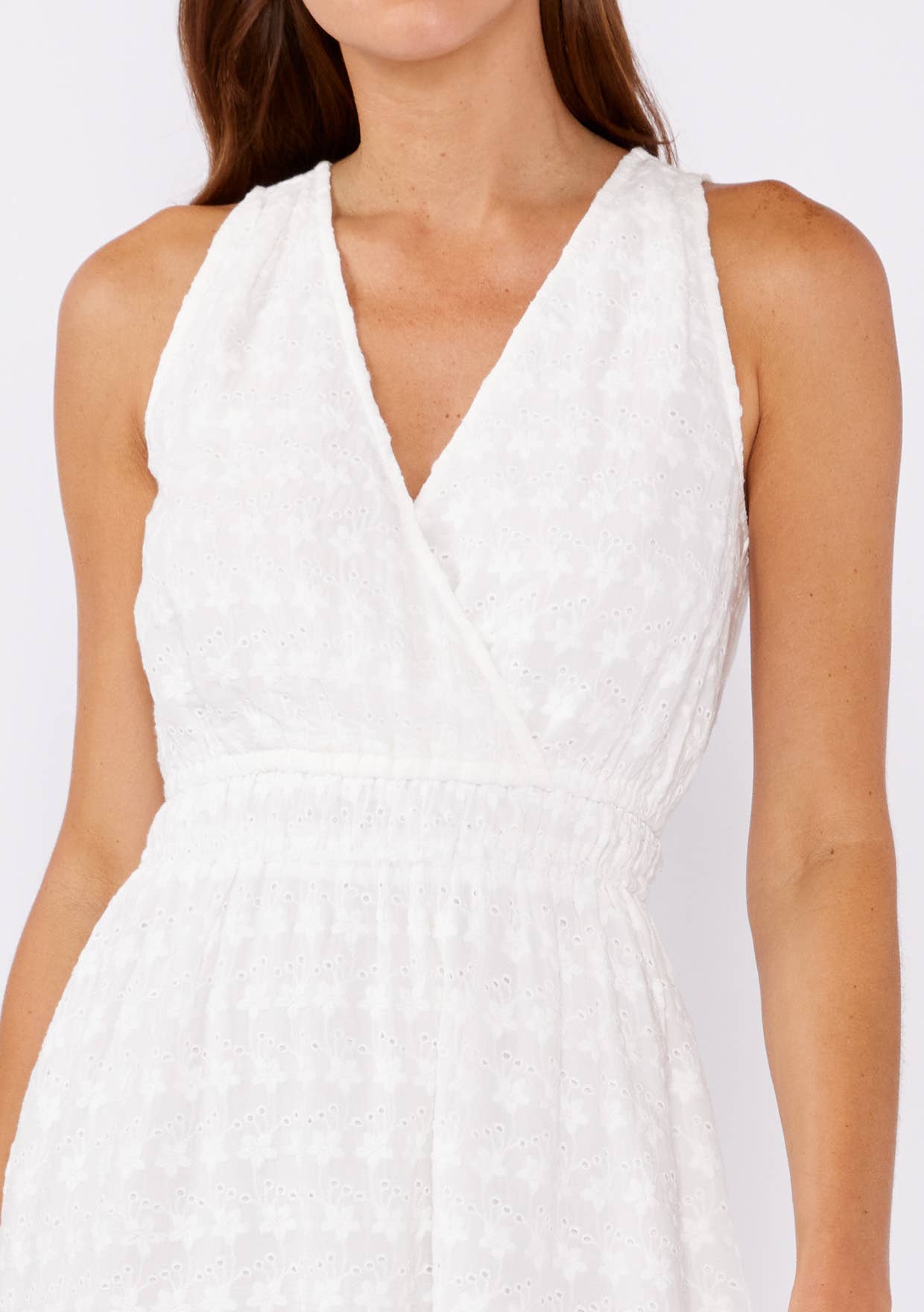 White Embroidered Eyelet Mini Dress - Mercantile213