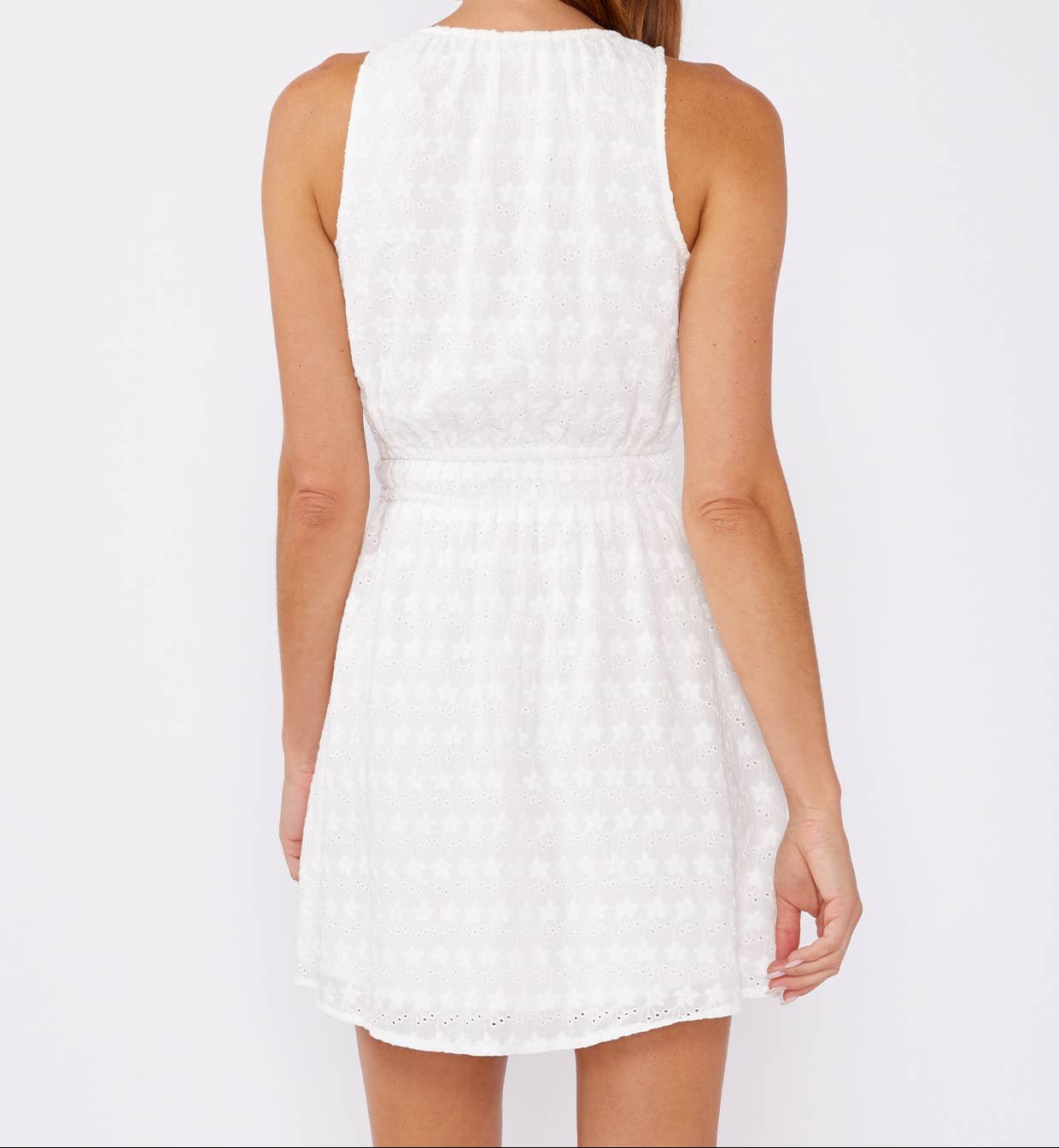 White Embroidered Eyelet Mini Dress - Mercantile213