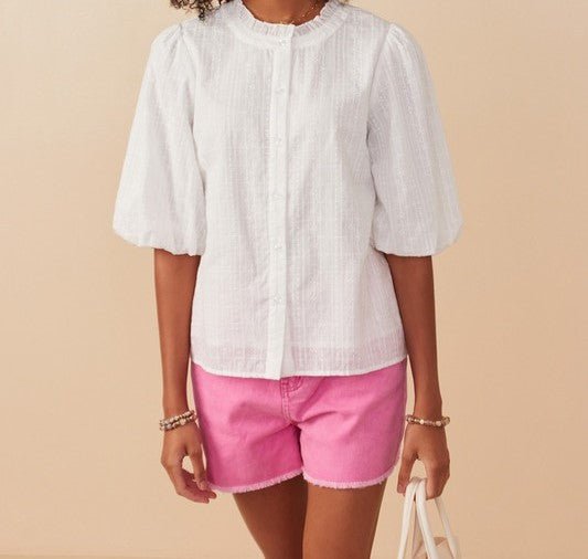 White Embroidered Puff Sleeve Blouse - Mercantile213