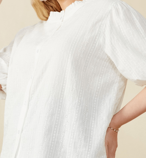 White Embroidered Puff Sleeve Blouse - Mercantile213