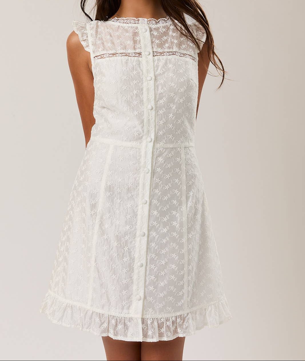 White Eyelet Lace Trim Dress - Mercantile213