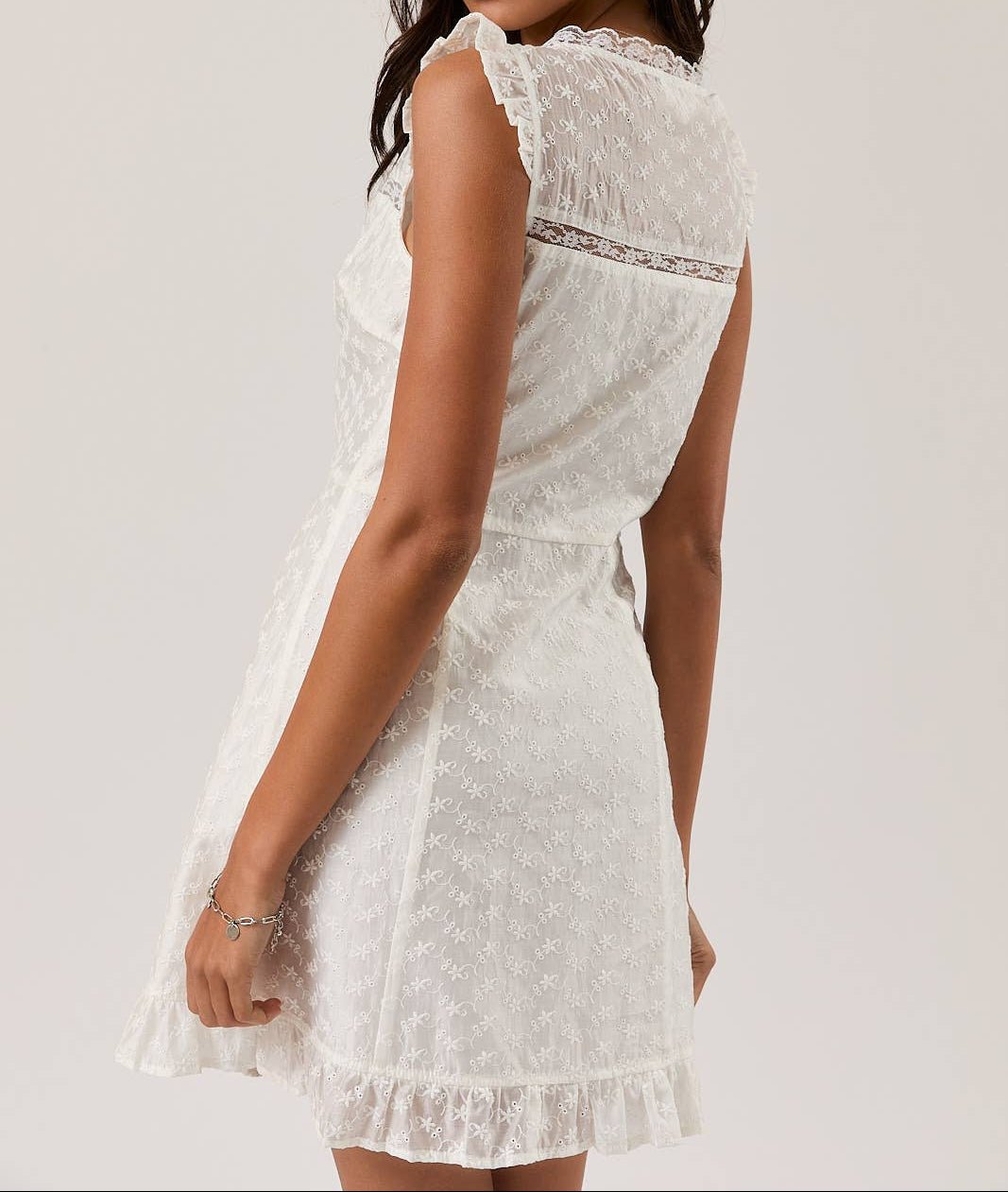 White Eyelet Lace Trim Dress - Mercantile213