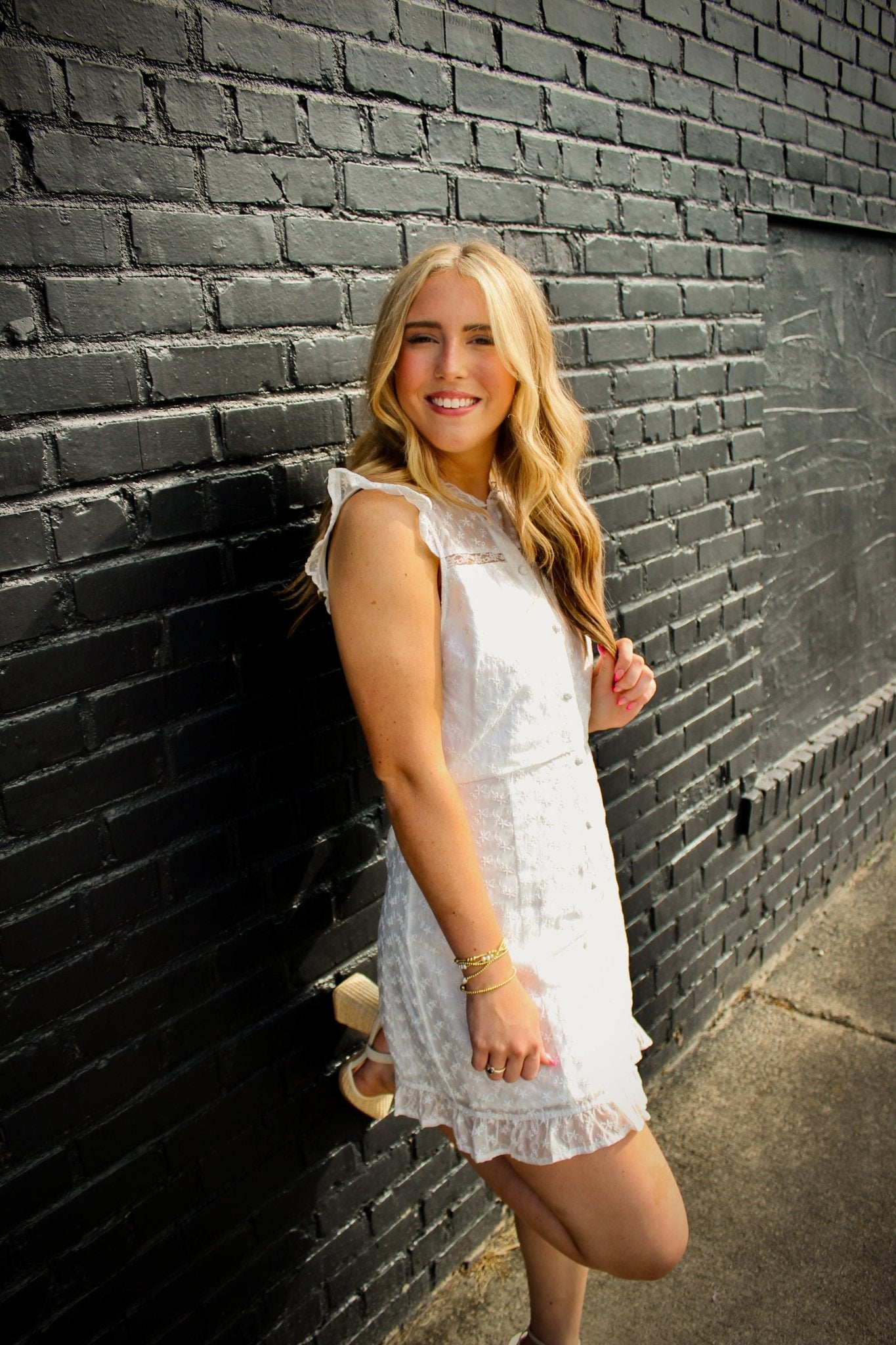 White Eyelet Lace Trim Dress - Mercantile213